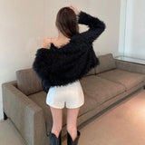 DERMEARNE Sweet Korean Sets Autumn Cardigan V Neck Long Sleeve Pink Mohair Sweater Coat Sexy Bottom Camisole Tops