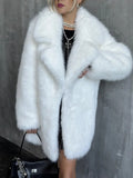 DERMEARNE TARUXY 2025 Winter Imitation Fox Fur Mid-length Coat For Women Fashion Artificial Lapel Thicken Streetwear Faux Fur Jacket Lady