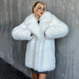 DERMEARNE TARUXY 2025 Winter Imitation Fox Fur Mid-length Coat For Women Fashion Artificial Lapel Thicken Streetwear Faux Fur Jacket Lady