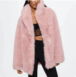 DERMEARNE TARUXY 2025 Winter Imitation Fox Fur Mid-length Coat For Women Fashion Artificial Lapel Thicken Streetwear Faux Fur Jacket Lady