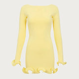 DERMEARNE TARUXY Autumn New Knitted Mini Dress For Women Fungus Contrast Color Slim Sweater Dress Elegant Female Party Clothes Long Sleeve