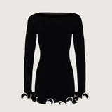 DERMEARNE TARUXY Autumn New Knitted Mini Dress For Women Fungus Contrast Color Slim Sweater Dress Elegant Female Party Clothes Long Sleeve