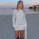 DERMEARNE TARUXY Backless Sexy Knitted Dresses Women's Floral Lace Up Irregular Splice Slim Evening Mini Dress Autumn Elegant Long Sleeve