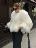 DERMEARNE TARUXY Fashion Luxury Cropped Faux Fur Coat Women's Winter 2025 Ins Hot Fluffy Short Faux Fur Jacket Street Style Warm Outwear