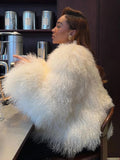 DERMEARNE TARUXY Fashion Luxury Cropped Faux Fur Coat Women's Winter 2025 Ins Hot Fluffy Short Faux Fur Jacket Street Style Warm Outwear
