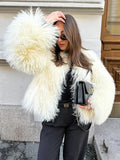 DERMEARNE TARUXY Fashion Luxury Cropped Faux Fur Coat Women's Winter 2025 Ins Hot Fluffy Short Faux Fur Jacket Street Style Warm Outwear
