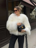 DERMEARNE TARUXY Fashion Luxury Cropped Faux Fur Coat Women's Winter 2025 Ins Hot Fluffy Short Faux Fur Jacket Street Style Warm Outwear