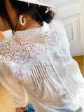 DERMEARNE TEELYNN Long Lantern Sleeve V Neck Lace Blouses Shirts Women Top Vintage White Cotton boho Autumn Blouse 2025 Party lady blusas