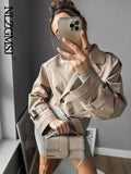 DERMEARNE TRAF 2025 Belt Cropped Trench Spring Jacket Women Vintage Streetwear Double Breasted Long Sleeve Top Female Coat Outfits