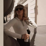 DERMEARNE Talenza Autumn Knitted Pullover Women's Long Sleeve Patchwork Sweater Top Tight Bottoming Colorblock Lapel Knitted Pullover Top