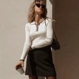 DERMEARNE Talenza Autumn Knitted Pullover Women's Long Sleeve Patchwork Sweater Top Tight Bottoming Colorblock Lapel Knitted Pullover Top