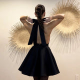 DERMEARNE Talenza Black Halter Neck Lace up Dress Women Sexy Backless A-Line Party Evening Dress Elegant Slim High Waist Sleeveless Dress