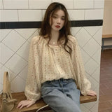 DERMEARNE Temperament Floral Loose Blouse Summer New Long Sleeve Button All-match Printing Korean Shirt Tops Fashion Sweet Women Clothing