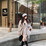 DERMEARNE Thin Strap Woolen Jacket 2025 Spring Autumn Long Sleeved Loose High-end Patchwork Short Style Hairy Sleeve New Year Battle Robe