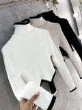 DERMEARNE Tossy Cropped Turtleneck Sweaters For Women Knit Long Sleeve Slim Pullover 2022 New Patchwork Knitwear Crop Sweater Jumper