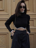 DERMEARNE Tossy Cropped Turtleneck Sweaters For Women Knit Long Sleeve Slim Pullover 2022 New Patchwork Knitwear Crop Sweater Jumper