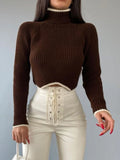 DERMEARNE Tossy Cropped Turtleneck Sweaters For Women Knit Long Sleeve Slim Pullover 2022 New Patchwork Knitwear Crop Sweater Jumper
