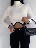 DERMEARNE Tossy Cropped Turtleneck Sweaters For Women Knit Long Sleeve Slim Pullover 2022 New Patchwork Knitwear Crop Sweater Jumper