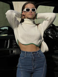 DERMEARNE Tossy Cropped Turtleneck Sweaters For Women Knit Long Sleeve Slim Pullover 2022 New Patchwork Knitwear Crop Sweater Jumper