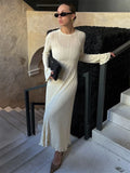 DERMEARNE Tossy Knitwear Fashion Loose Maxi Dress Women Lace-Up High Waist Ribbed Long Sleeve Party Dress Female Knit Bandage Long Dress