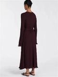 DERMEARNE Tossy Knitwear Fashion Loose Maxi Dress Women Lace-Up High Waist Ribbed Long Sleeve Party Dress Female Knit Bandage Long Dress