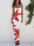 DERMEARNE Tossy Summer Printed Maxi Dress For Women Backless Fashion Slim High Waist Spaghetti Dress Holiday Patchwork Female Long Dress