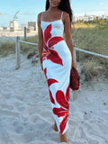 DERMEARNE Tossy Summer Printed Maxi Dress For Women Backless Fashion Slim High Waist Spaghetti Dress Holiday Patchwork Female Long Dress