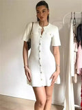 DERMEARNE Trendix Elegant Knit Mini Dress Women Street Slim High Waist Short Sleeve Rib Sweater Dresses Vacation Bodycon Knitwear Dress