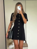 DERMEARNE Trendix Elegant Knit Mini Dress Women Street Slim High Waist Short Sleeve Rib Sweater Dresses Vacation Bodycon Knitwear Dress