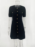 DERMEARNE Trendix Elegant Knit Mini Dress Women Street Slim High Waist Short Sleeve Rib Sweater Dresses Vacation Bodycon Knitwear Dress