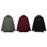 DERMEARNE Turtleneck Necklace Designer Thick Sweaters for Women Y2k Frayed Ripped Vintage Gothic Tops Winter Fashion Aesthetic Clothing