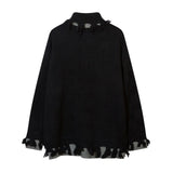 DERMEARNE Turtleneck Necklace Designer Thick Sweaters for Women Y2k Frayed Ripped Vintage Gothic Tops Winter Fashion Aesthetic Clothing