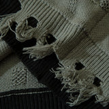 DERMEARNE Turtleneck Necklace Designer Thick Sweaters for Women Y2k Frayed Ripped Vintage Gothic Tops Winter Fashion Aesthetic Clothing