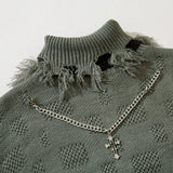 DERMEARNE Turtleneck Necklace Designer Thick Sweaters for Women Y2k Frayed Ripped Vintage Gothic Tops Winter Fashion Aesthetic Clothing