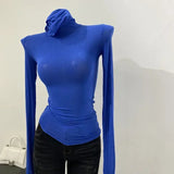 DERMEARNE Turtleneck Slim High Quality Plain T Shirt Women Cotton Elastic Basic Female Tops Long Sleeve Sexy Thin T-shirt See Through 2025
