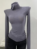 DERMEARNE Turtleneck Slim High Quality Plain T Shirt Women Cotton Elastic Basic Female Tops Long Sleeve Sexy Thin T-shirt See Through 2025