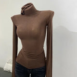 DERMEARNE Turtleneck Slim High Quality Plain T Shirt Women Cotton Elastic Basic Female Tops Long Sleeve Sexy Thin T-shirt See Through 2025