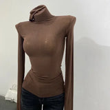 DERMEARNE Turtleneck Slim High Quality Plain T Shirt Women Cotton Elastic Basic Female Tops Long Sleeve Sexy Thin T-shirt See Through 2025