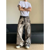 DERMEARNE Vintage Aesthetic Emo Loose Washed Pants 2025 Autumn Women's Casual Harajuku Style Jeans Y2K Wide Leg Punk Baggy Denim Trouser