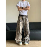 DERMEARNE Vintage Aesthetic Emo Loose Washed Pants 2025 Autumn Women's Casual Harajuku Style Jeans Y2K Wide Leg Punk Baggy Denim Trouser