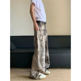 DERMEARNE Vintage Aesthetic Emo Loose Washed Pants 2025 Autumn Women's Casual Harajuku Style Jeans Y2K Wide Leg Punk Baggy Denim Trouser