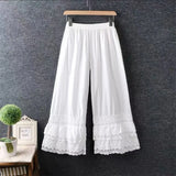 DERMEARNE Vintage Bloomers Loose Pants Fresh Elastic Waist Icing Ruffles Lace Wide Leg Pants Women
