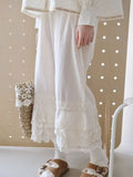 DERMEARNE Vintage Bloomers Loose Pants Fresh Elastic Waist Icing Ruffles Lace Wide Leg Pants Women