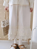 DERMEARNE Vintage Bloomers Loose Pants Fresh Elastic Waist Icing Ruffles Lace Wide Leg Pants Women