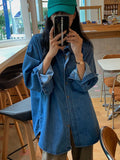 DERMEARNE Vintage Denim Shirts Coats Women Spring Autumn Korean Style Loose Turn-down Collar Single Breasted Tops Casual Thin Jackets