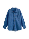 DERMEARNE Vintage Denim Shirts Coats Women Spring Autumn Korean Style Loose Turn-down Collar Single Breasted Tops Casual Thin Jackets