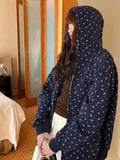 DERMEARNE Vintage Full Floral Printed Hooded Sweatshirt Jacket Women Spring Autumn Loose Fleece Long Sleeve Cardigan Hoodies Casual Coats