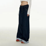 DERMEARNE Vintage Plaid Patchwork Women Jeans Y2K New High Waist Streetwear Baggy Denim Pants Harajuku Bow Embroidery Wide Leg Trousers