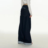 DERMEARNE Vintage Plaid Patchwork Women Jeans Y2K New High Waist Streetwear Baggy Denim Pants Harajuku Bow Embroidery Wide Leg Trousers