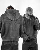 Dermearne Vintage Washed Zipper Hoodie Y2K Jacket Men Women Harajuku Hip Hop Retro Striped Patch Embroidery Oversized Hoodie Rock Clothes